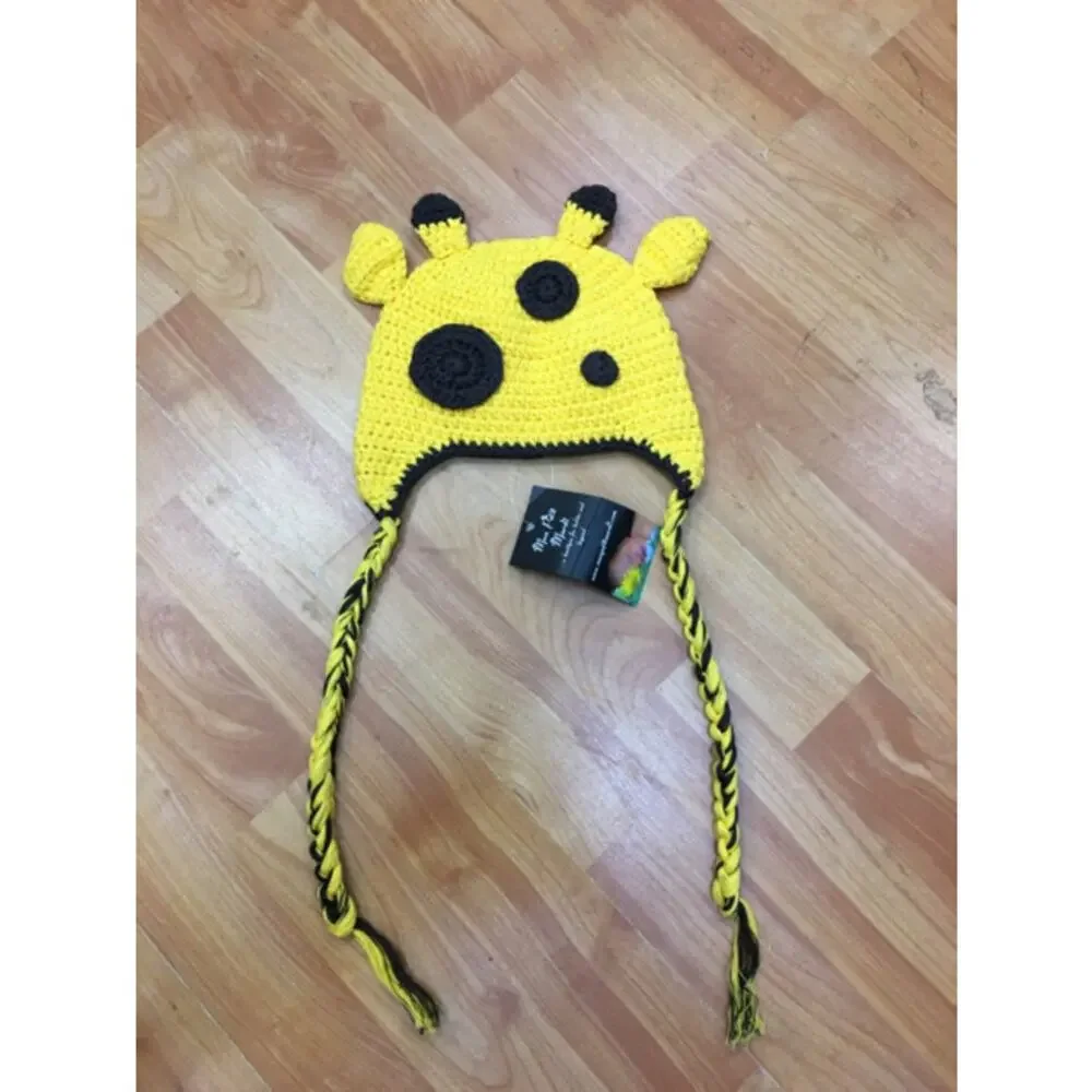 Mon Petit Mardi Yellow Brown Crochet‎ Giraffe Hat NEW NWT M 48-50 cm 18 mo
